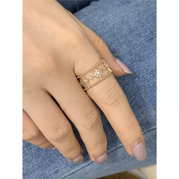 Star Statement Rose Gold Plated Ring for Women Girls CZ Engagement Layer Beaded Open Band Rings Comfort Fit Promise Wedding Birthday Christmas Party Jewelry Gift for Bridal Sister Size 8Star Statement Rose Gold Plated Ring for Women Girls CZ Engagement Layer Beaded Open Band Rings Comfort Fit Promise Wedding Birthday Christmas Party Jewelry Gift for Bridal Sister Size 8