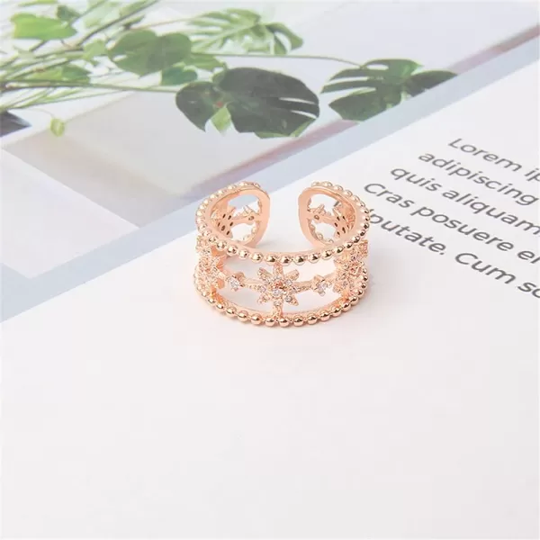 Star Statement Rose Gold Plated Ring for Women Girls CZ Engagement Layer Beaded Open Band Rings Comfort Fit Promise Wedding Birthday Christmas Party Jewelry Gift for Bridal Sister Size 8Star Statement Rose Gold Plated Ring for Women Girls CZ Engagement Layer Beaded Open Band Rings Comfort Fit Promise Wedding Birthday Christmas Party Jewelry Gift for Bridal Sister Size 8