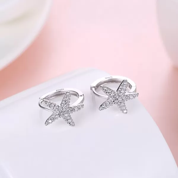 Starfish CZ Small Hoop Earrings for Women Girls 925 Sterling Silver Cubic Zirconia Star Huggie Hypoallergenic Fashion Jewelry Birthday GiftsStarfish CZ Small Hoop Earrings for Women Girls 925 Sterling Silver Cubic Zirconia Star Huggie Hypoallergenic Fashion Jewelry Birthday Gifts