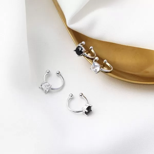 Sterling Silver Cubic Zirconia Cartilage Clip on Earrings for Women Girls 18K Platinum Plated Cuffs Crawler Climer Open Hoop CZ Diamond Solitaire Stud Earrings Non Pierced Fashion Minimalist Jewelryclear diamond