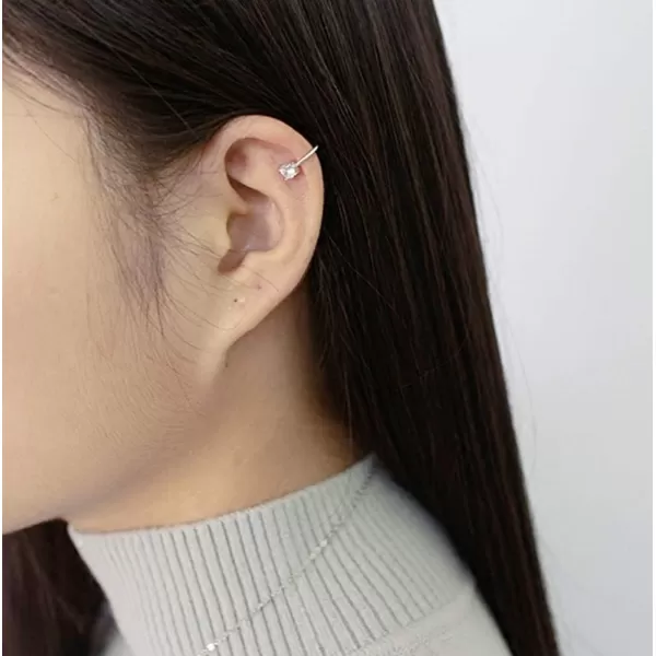 Sterling Silver Cubic Zirconia Cartilage Clip on Earrings for Women Girls 18K Platinum Plated Cuffs Crawler Climer Open Hoop CZ Diamond Solitaire Stud Earrings Non Pierced Fashion Minimalist Jewelryclear diamond