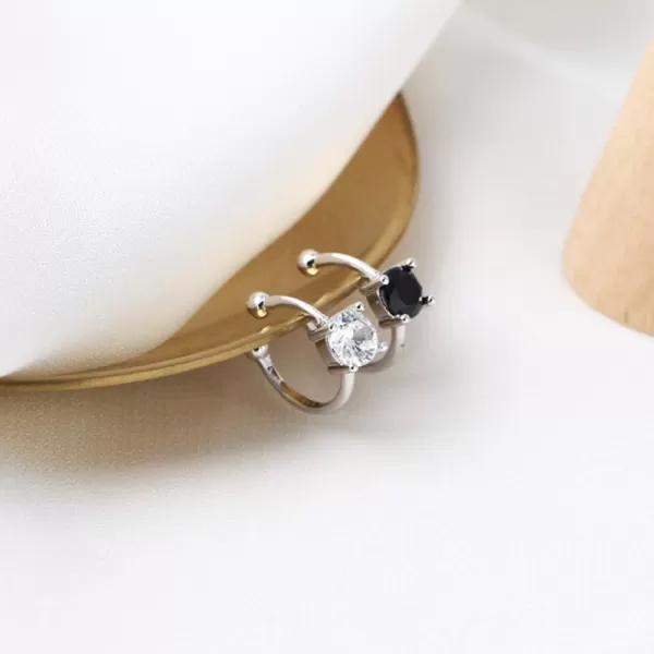 Sterling Silver Cubic Zirconia Cartilage Clip on Earrings for Women Girls 18K Platinum Plated Cuffs Crawler Climer Open Hoop CZ Diamond Solitaire Stud Earrings Non Pierced Fashion Minimalist Jewelryblack diamond