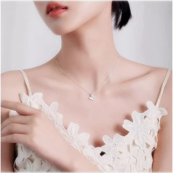 Sterling Silver Cute Butterfly Necklace for Women Teen Girls Kids Crystal Cubic Zirconia Charm Dainty Small Pendant Choker Necklace Adjustable Chain 18 Fashion Jewelrysilver