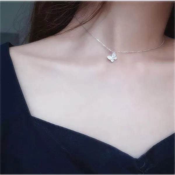 Sterling Silver Cute Butterfly Necklace for Women Teen Girls Kids Crystal Cubic Zirconia Charm Dainty Small Pendant Choker Necklace Adjustable Chain 18 Fashion Jewelrysilver