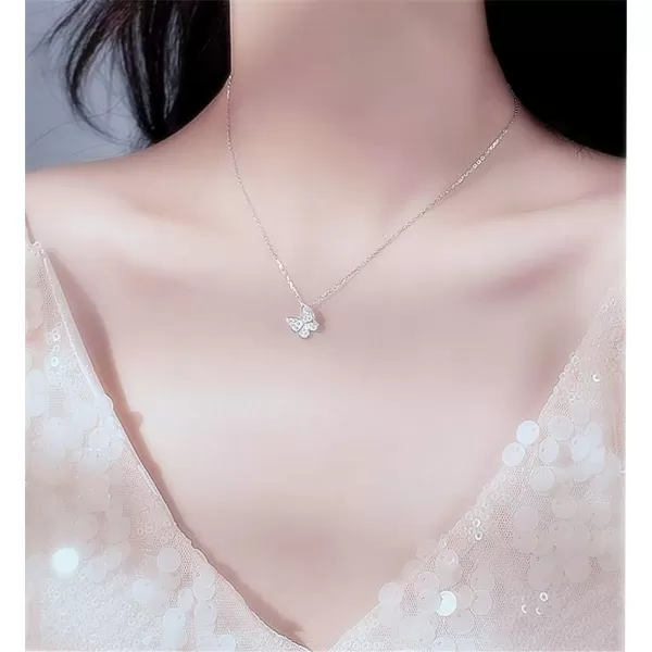Sterling Silver Cute Butterfly Necklace for Women Teen Girls Kids Crystal Cubic Zirconia Charm Dainty Small Pendant Choker Necklace Adjustable Chain 18 Fashion Jewelrysilver