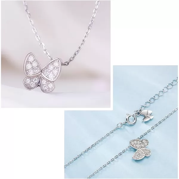 Sterling Silver Cute Butterfly Necklace for Women Teen Girls Kids Crystal Cubic Zirconia Charm Dainty Small Pendant Choker Necklace Adjustable Chain 18 Fashion Jewelrysilver