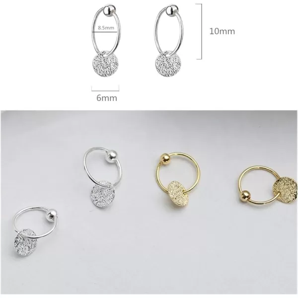 Sterling Silver Disc Drop Dangle Ball Bead Small Hoop Earrings for Women Girls Huggie Endless Round Hoops Cartilage Helix Stud Tragus Minimalist Sleeper Pierced Ear Nickel Free 8mmhammered silver