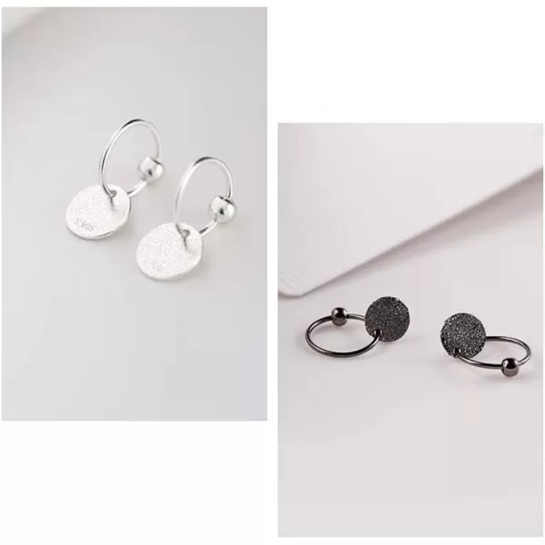 Sterling Silver Disc Drop Dangle Ball Bead Small Hoop Earrings for Women Girls Huggie Endless Round Hoops Cartilage Helix Stud Tragus Minimalist Sleeper Pierced Ear Nickel Free 8mmhammered silver