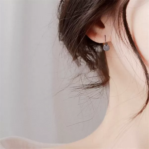 Sterling Silver Disc Drop Dangle Ball Bead Small Hoop Earrings for Women Girls Huggie Endless Round Hoops Cartilage Helix Stud Tragus Minimalist Sleeper Pierced Ear Nickel Free 8mmhammered black