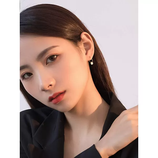 Sterling Silver Disc Drop Dangle Ball Bead Small Hoop Earrings for Women Girls Huggie Endless Round Hoops Cartilage Helix Stud Tragus Minimalist Sleeper Pierced Ear Nickel Free 8mmpolished gold