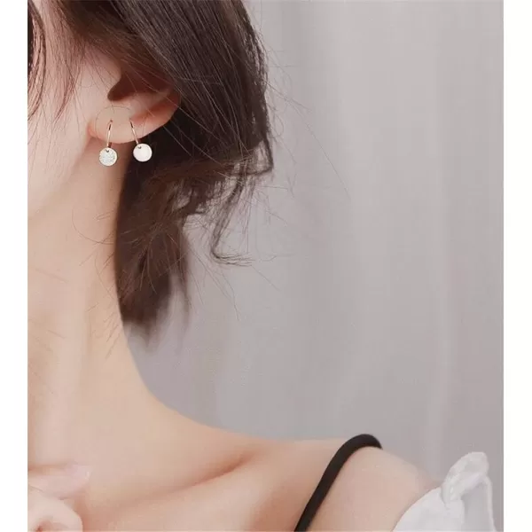 Sterling Silver Disc Drop Dangle Ball Bead Small Hoop Earrings for Women Girls Huggie Endless Round Hoops Cartilage Helix Stud Tragus Minimalist Sleeper Pierced Ear Nickel Free 8mmhammered silver