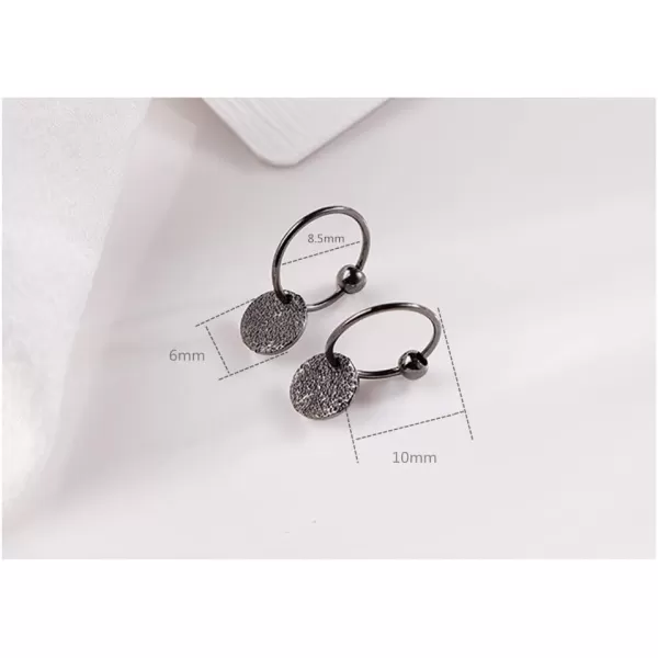 Sterling Silver Disc Drop Dangle Ball Bead Small Hoop Earrings for Women Girls Huggie Endless Round Hoops Cartilage Helix Stud Tragus Minimalist Sleeper Pierced Ear Nickel Free 8mmhammered black