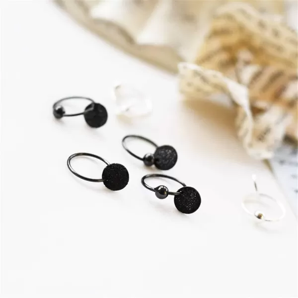 Sterling Silver Disc Drop Dangle Ball Bead Small Hoop Earrings for Women Girls Huggie Endless Round Hoops Cartilage Helix Stud Tragus Minimalist Sleeper Pierced Ear Nickel Free 8mmhammered black