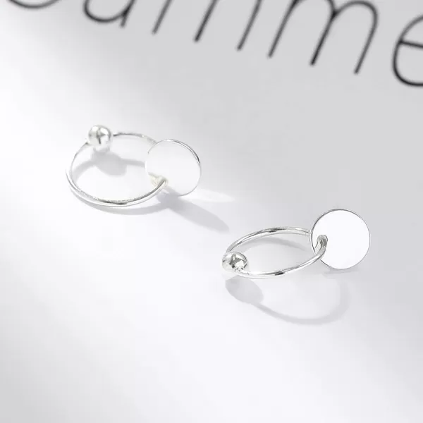 Sterling Silver Disc Drop Dangle Ball Bead Small Hoop Earrings for Women Girls Huggie Endless Round Hoops Cartilage Helix Stud Tragus Minimalist Sleeper Pierced Ear Nickel Free 8mmpolished silver