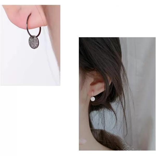 Sterling Silver Disc Drop Dangle Ball Bead Small Hoop Earrings for Women Girls Huggie Endless Round Hoops Cartilage Helix Stud Tragus Minimalist Sleeper Pierced Ear Nickel Free 8mmhammered black