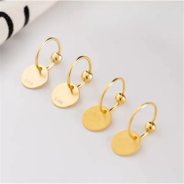 Sterling Silver Disc Drop Dangle Ball Bead Small Hoop Earrings for Women Girls Huggie Endless Round Hoops Cartilage Helix Stud Tragus Minimalist Sleeper Pierced Ear Nickel Free 8mmpolished gold