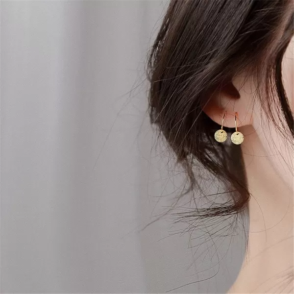 Sterling Silver Disc Drop Dangle Ball Bead Small Hoop Earrings for Women Girls Huggie Endless Round Hoops Cartilage Helix Stud Tragus Minimalist Sleeper Pierced Ear Nickel Free 8mmhammered gold