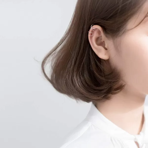 Sterling Silver Ear Cuff Wrap Earrings for Non Piercing Cartilage Clip on Helix Minimalist Womens Girls Love Knot Gold Hoops Adjustable Jewelry UnisexDouble LineSilver