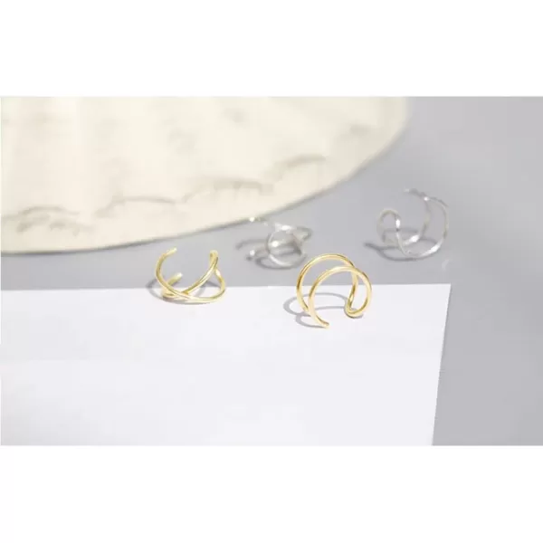 Sterling Silver Ear Cuff Wrap Earrings for Non Piercing Cartilage Clip on Helix Minimalist Womens Girls Love Knot Gold Hoops Adjustable Jewelry UnisexDouble LineGold Plated
