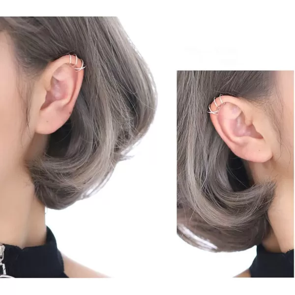 Sterling Silver Ear Cuff Wrap Earrings for Non Piercing Cartilage Clip on Helix Minimalist Womens Girls Love Knot Gold Hoops Adjustable Jewelry UnisexDouble LineGold Plated
