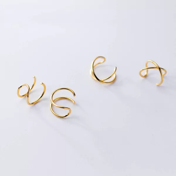 Sterling Silver Ear Cuff Wrap Earrings for Non Piercing Cartilage Clip on Helix Minimalist Womens Girls Love Knot Gold Hoops Adjustable Jewelry UnisexDouble LineGold Plated