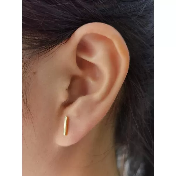 Sterling Silver Mini Bar Earrings for Women Girls 14K Gold Plated Minimalist Tiny Short Bars 20g Barbell 4mm Ball Stud Tragus Post Screw Back Hypoallergenic Dainty JewelryGold Plated