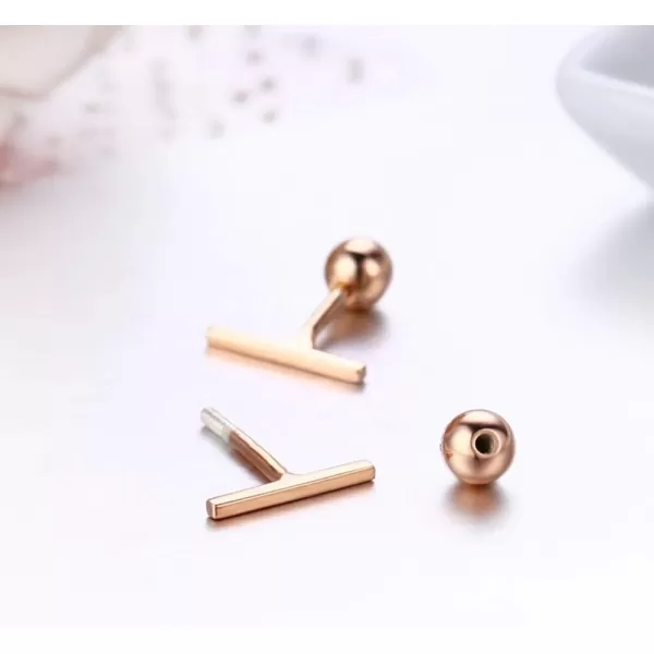 Sterling Silver Mini Bar Earrings for Women Girls 14K Gold Plated Minimalist Tiny Short Bars 20g Barbell 4mm Ball Stud Tragus Post Screw Back Hypoallergenic Dainty JewelryRose Gold