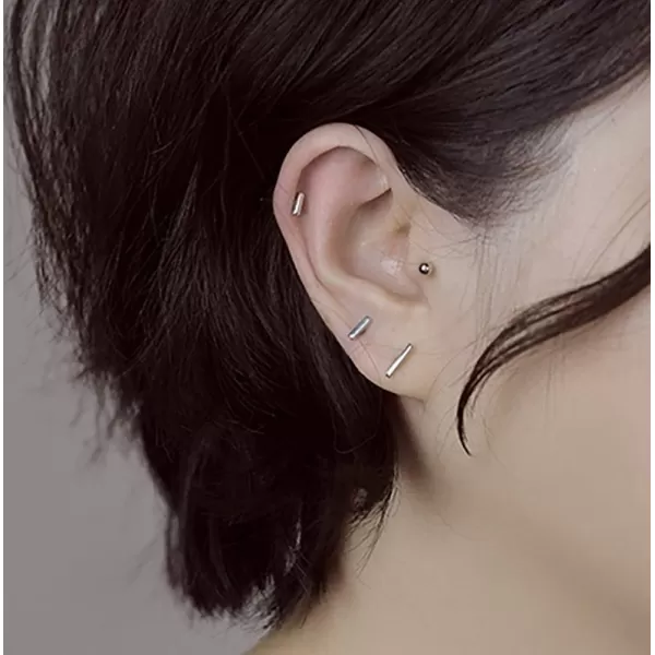 Sterling Silver Mini Bar Earrings for Women Girls 14K Gold Plated Minimalist Tiny Short Bars 20g Barbell 4mm Ball Stud Tragus Post Screw Back Hypoallergenic Dainty JewelrySilver