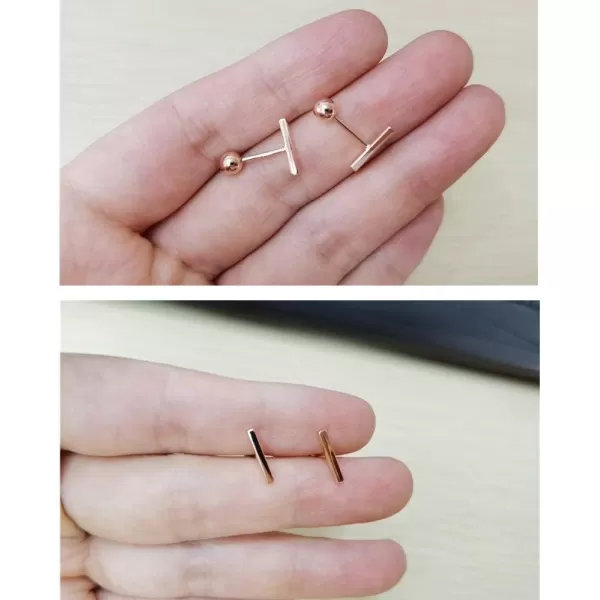 Sterling Silver Mini Bar Earrings for Women Girls 14K Gold Plated Minimalist Tiny Short Bars 20g Barbell 4mm Ball Stud Tragus Post Screw Back Hypoallergenic Dainty JewelryRose Gold
