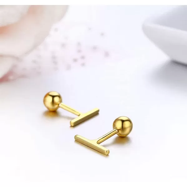 Sterling Silver Mini Bar Earrings for Women Girls 14K Gold Plated Minimalist Tiny Short Bars 20g Barbell 4mm Ball Stud Tragus Post Screw Back Hypoallergenic Dainty JewelryGold Plated