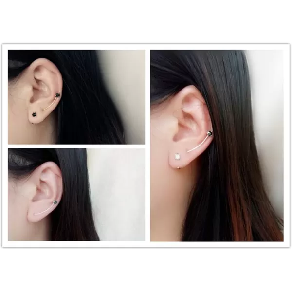 Sterling Silver Minimalist CZ Ear Cuff Climber Crawler Earrings for Women Girls Round Black Cubic Zirconia Long U Shaped Stud Sweep Up Post Safety Pin Wrap Hypoallergenic Jewelry Gift UnisexSterling Silver Minimalist CZ Ear Cuff Climber Crawler Earrings for Women Girls Round Black Cubic Zirconia Long U Shaped Stud Sweep Up Post Safety Pin Wrap Hypoallergenic Jewelry Gift Unisex