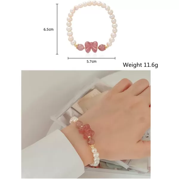 Strawberry Quartz Pearl Stretch Bracelet for Women Girls Energy Bowknot Crystal Stone Beads Charm Imitation Baroque Pearls Chain Lucky Retro Jewelry Gift Birthday Christmas WeddingStrawberry Quartz Pearl Stretch Bracelet for Women Girls Energy Bowknot Crystal Stone Beads Charm Imitation Baroque Pearls Chain Lucky Retro Jewelry Gift Birthday Christmas Wedding