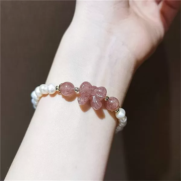 Strawberry Quartz Pearl Stretch Bracelet for Women Girls Energy Bowknot Crystal Stone Beads Charm Imitation Baroque Pearls Chain Lucky Retro Jewelry Gift Birthday Christmas WeddingStrawberry Quartz Pearl Stretch Bracelet for Women Girls Energy Bowknot Crystal Stone Beads Charm Imitation Baroque Pearls Chain Lucky Retro Jewelry Gift Birthday Christmas Wedding