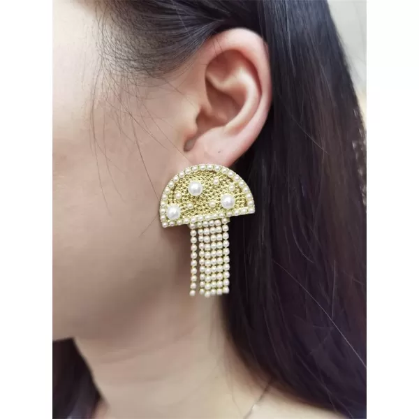 Tassel Mushroom Cloud Earrings for Women Girls Gold Plated Rainbow Cubic Zirconia Imitation Pearl Chain Drop Dangle Cute Temperament Studs Jewelry PearlsTassel Mushroom Cloud Earrings for Women Girls Gold Plated Rainbow Cubic Zirconia Imitation Pearl Chain Drop Dangle Cute Temperament Studs Jewelry Pearls