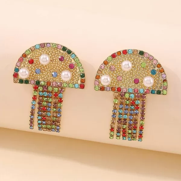 Tassel Mushroom Cloud Earrings for Women Girls Gold Plated Rainbow Cubic Zirconia Imitation Pearl Chain Drop Dangle Cute Temperament Studs JewelryTassel Mushroom Cloud Earrings for Women Girls Gold Plated Rainbow Cubic Zirconia Imitation Pearl Chain Drop Dangle Cute Temperament Studs Jewelry