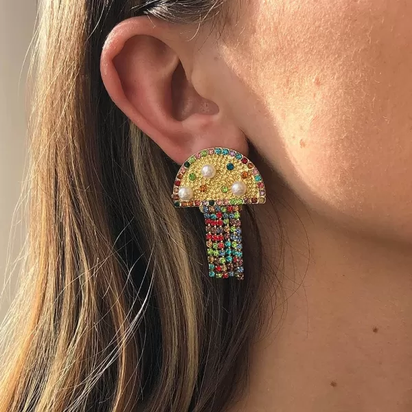 Tassel Mushroom Cloud Earrings for Women Girls Gold Plated Rainbow Cubic Zirconia Imitation Pearl Chain Drop Dangle Cute Temperament Studs JewelryTassel Mushroom Cloud Earrings for Women Girls Gold Plated Rainbow Cubic Zirconia Imitation Pearl Chain Drop Dangle Cute Temperament Studs Jewelry