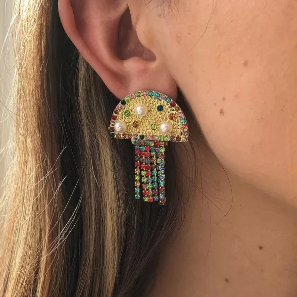 Tassel Mushroom Cloud Earrings for Women Girls Gold Plated Rainbow Cubic Zirconia Imitation Pearl Chain Drop Dangle Cute Temperament Studs JewelryTassel Mushroom Cloud Earrings for Women Girls Gold Plated Rainbow Cubic Zirconia Imitation Pearl Chain Drop Dangle Cute Temperament Studs Jewelry