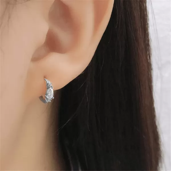 Teardrop Cubic Zirconia Huggie Small Hoop Earrings for Women Teen Girls 925 Sterling SilverCartilage Tiny Cute CZ Sleeper Hoops Hypoallergenic for Sensitive Ear Boho JewelryClear Diamond