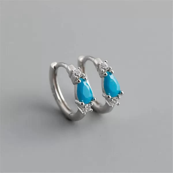 Teardrop Cubic Zirconia Huggie Small Hoop Earrings for Women Teen Girls 925 Sterling SilverCartilage Tiny Cute CZ Sleeper Hoops Hypoallergenic for Sensitive Ear Boho JewelryTurquoise