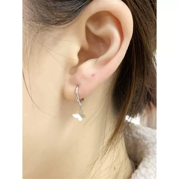 Tiny Butterfly Dangle Hoop Earrings for Women Girls 925 Sterling Silver Hypoallergenic Minimalist Small Charms Drop Dangling Huggie Hoops Cartilage Fashion Cute Jewelry Dainty GiftsSilver