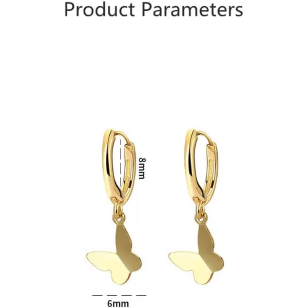 Tiny Butterfly Dangle Hoop Earrings for Women Girls 925 Sterling Silver Hypoallergenic Minimalist Small Charms Drop Dangling Huggie Hoops Cartilage Fashion Cute Jewelry Dainty GiftsGold