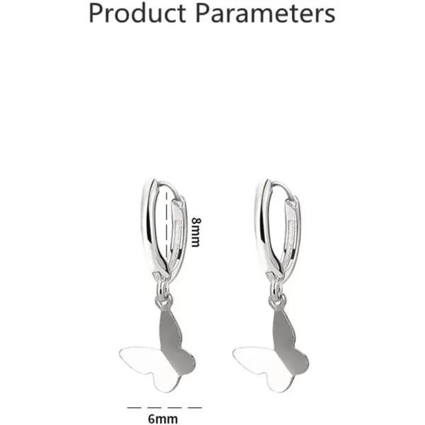Tiny Butterfly Dangle Hoop Earrings for Women Girls 925 Sterling Silver Hypoallergenic Minimalist Small Charms Drop Dangling Huggie Hoops Cartilage Fashion Cute Jewelry Dainty GiftsSilver
