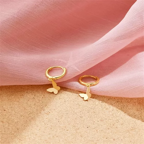 Tiny Butterfly Dangle Hoop Earrings for Women Girls 925 Sterling Silver Hypoallergenic Minimalist Small Charms Drop Dangling Huggie Hoops Cartilage Fashion Cute Jewelry Dainty GiftsGold