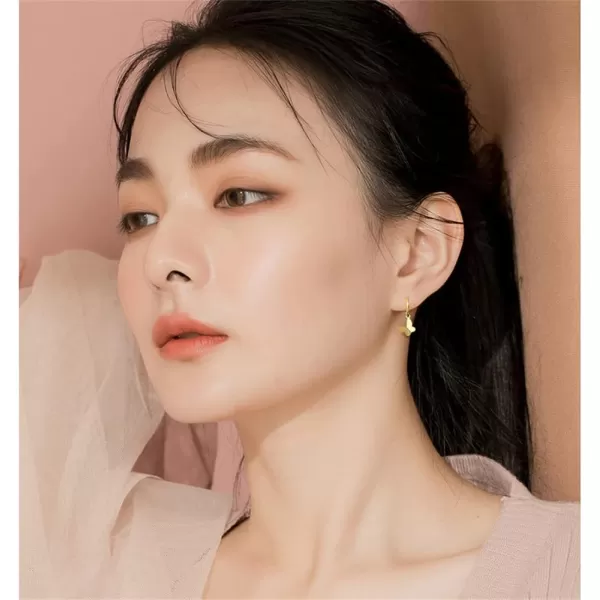 Tiny Butterfly Dangle Hoop Earrings for Women Girls 925 Sterling Silver Hypoallergenic Minimalist Small Charms Drop Dangling Huggie Hoops Cartilage Fashion Cute Jewelry Dainty GiftsGold