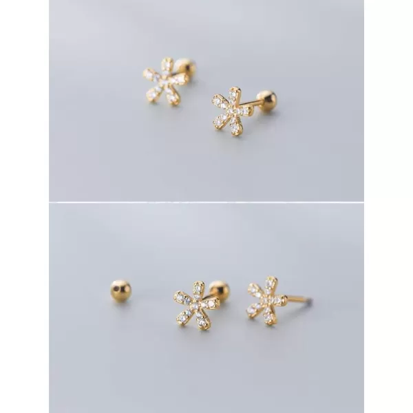Tiny CZ Daisy Flower 20g Stud Tragus Earrings for Women Teen Girls Sterling Silver Crystal Diamond Piercing Dainty Shiny Barbell Cartilage Post Screw Back Hypoallergenic Jewelrygold plated