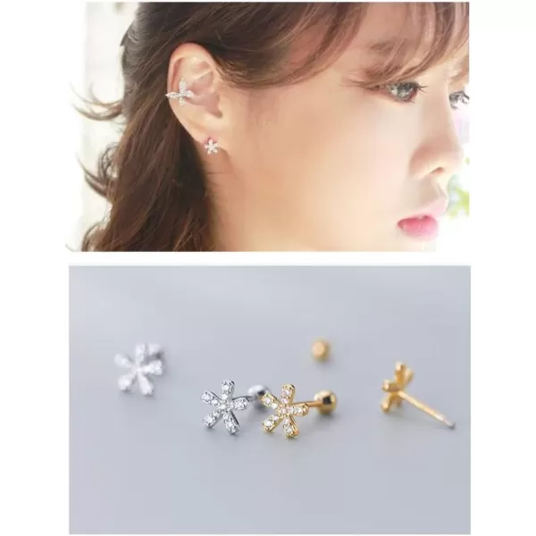 Tiny CZ Daisy Flower 20g Stud Tragus Earrings for Women Teen Girls Sterling Silver Crystal Diamond Piercing Dainty Shiny Barbell Cartilage Post Screw Back Hypoallergenic Jewelrysilver
