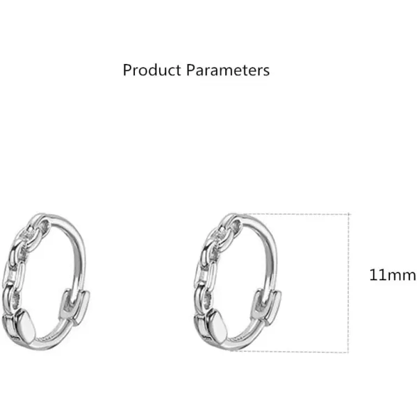 Tiny Chain Cartilage Small Hoop Earrings 925 Sterling Silver for Women Girls Minimalist Dainty Huggie Sleeper Hoops Inner 75mm Hypoallergenic Fashion Fake 20G Body Piercing JewelrySilver