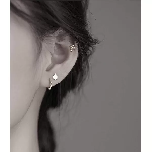 Tiny Chain Cartilage Small Hoop Earrings 925 Sterling Silver for Women Girls Minimalist Dainty Huggie Sleeper Hoops Inner 75mm Hypoallergenic Fashion Fake 20G Body Piercing JewelrySilver