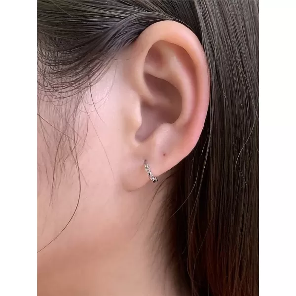 Tiny Chain Cartilage Small Hoop Earrings 925 Sterling Silver for Women Girls Minimalist Dainty Huggie Sleeper Hoops Inner 75mm Hypoallergenic Fashion Fake 20G Body Piercing JewelrySilver