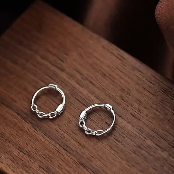 Tiny Chain Cartilage Small Hoop Earrings 925 Sterling Silver for Women Girls Minimalist Dainty Huggie Sleeper Hoops Inner 75mm Hypoallergenic Fashion Fake 20G Body Piercing JewelrySilver